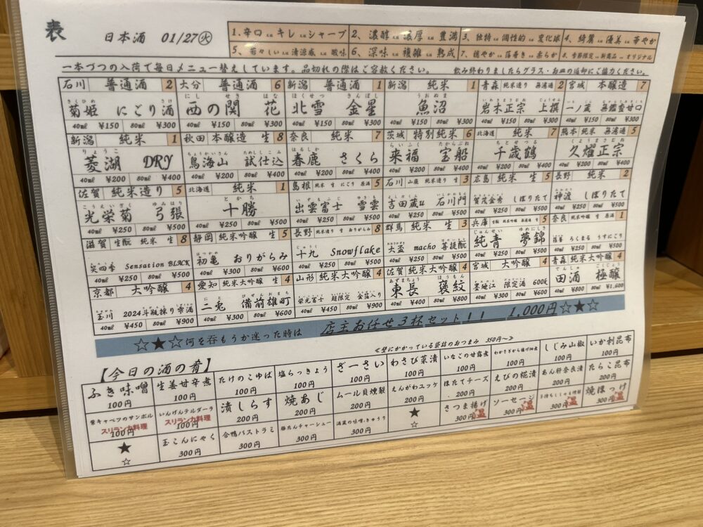 庫裏のメニュー