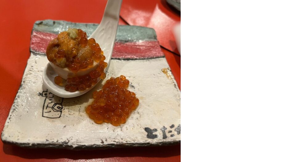 食堂とだかの煮卵とウニとイクラ