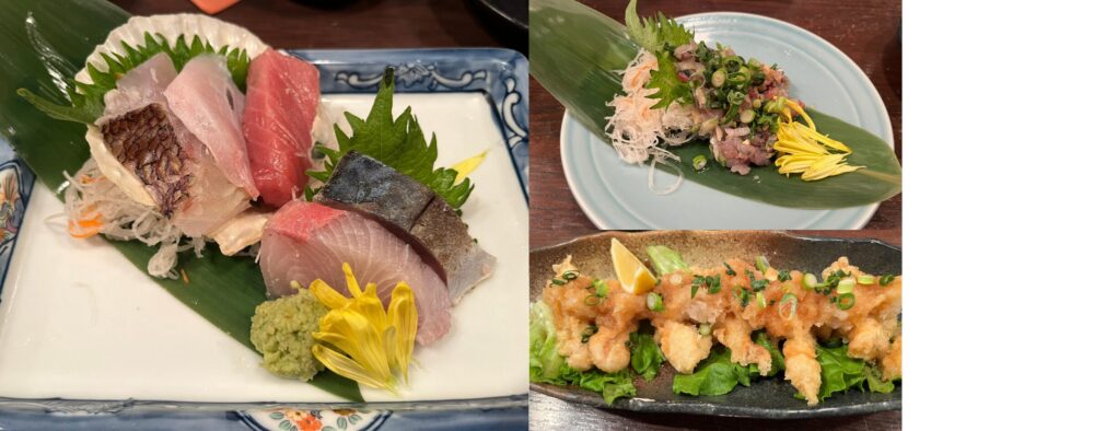 新橋の野崎酒店で楽しむ料理と日本酒のペアリング。刺身、なめろう、鶏天